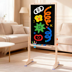 Large Double-Sided Magnetic Wooden Easel Multi-Functional Foldable Drawing Board Black White Floor-Standing DIY for Ages 2-14+ - Product Image 3