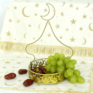 Plateau de service pour bonbons de festival du Moyen-Orient, plateau à fruits secs en métal, décoration d'intérieur, plateau à fruits avec poignée en forme de lune - Product Image 4