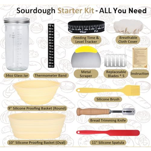 Hot Selling Baking Pastry Tools Sourdough Starter Jar Dough <strong>Scraper</strong> Cutter Bread Lame Bread Proofing Basket <strong>Set</strong> - Product Image 2