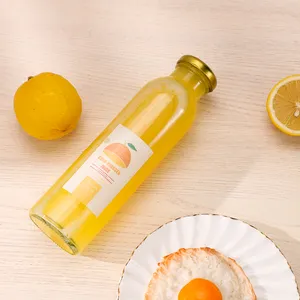 Wholesales Round Glass Water Bottles Metal Cap Glass Juice Bottles For Lemon Juice Ice Tea With Lug Cap