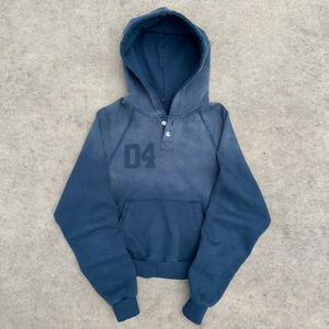 Sudadera con Capucha para Hombre, Estilo Vintage Y2K, Corte Recortado, con Botones, de Felpa Francesa 100% Algodón, Lavado Ácido Personalizado - Product Image 1