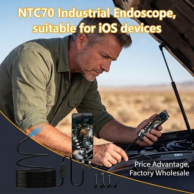 NTC70 HD Endoscope Inspection Camera with 8 Adjustable LED Lights 8 mm Semi Rigid Essential Type-C Direct Connect IOS Borescope