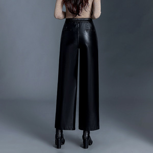 Moda semplice gamba larga in <span class=keywords><strong>pelle</strong></span> 2025 <span class=keywords><strong>donna</strong></span> autunno inverno nuova vita alta <span class=keywords><strong>pantaloni</strong></span> <span class=keywords><strong>larghi</strong></span> dritti a figura intera Casual - Product Image 4