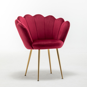 Fauteuil d'appoint moderne en velours <span class=keywords><strong>rouge</strong></span>, forme de pétale, avec pieds en métal doré, capacité de charge de 250 lb, fauteuil de loisirs - Product Image 2
