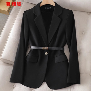 Women's Blazer Solid Color Slim Fit With Belt Professional Casual Wear - Product Image 4