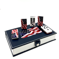 Jeu de dominos drapeau américain, collection Double Nine, 11x18cm, boîte de rangement en cuir PU rigide, souvenir patriotique, décoration de bureau, vente en gros