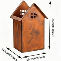 Pot Bunga Logam Bentuk Rumah Bergaya Rustic, Tahan Cuaca, Bahan Baja Corten, Model Kotak Taman Luar Ruangan untuk Jendela, Patio, dan Halaman