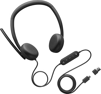 For Dell WH3024 Wired Headset Wired Head-band Calls/Music USB Type-C With USB-A Adapter
