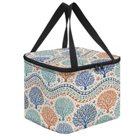Sac à lunch isotherme réutilisable imprimé avec des coquilles de corail et quatre poches intérieures en filet