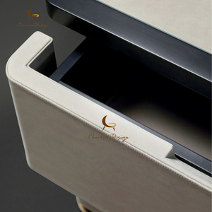 Italian Minimalist Luxury Wooden Nightstand 2 Drawers Slate Top Modern High-end Feel Narrow-sided Bedroom Bedside Storage - Product Image 3