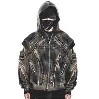 Veste pour homme DiZNEW, mode Y2k personnalisée, fermeture éclair en métal, taille plus, veste en jean délavée avec capuche