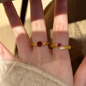 Bague empilable pour femme en cuivre doré, incrustée de diamants et de <span class=keywords><strong>rubis</strong></span> en forme de poire, avec motif nœud de bambou - Product Image 3