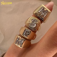 Bague personnalisée en or massif 10K avec initiale, diamant de laboratoire, 26 lettres de l'alphabet, bague signet certifiée IGI, style hip-hop
