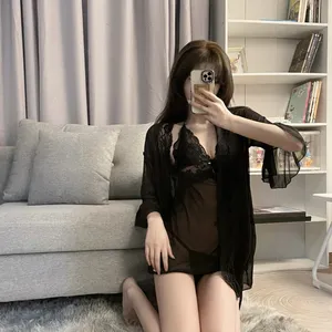 Pajamas Set Transparent Lace Sleeping Wear Sexy Girls Night Dress Pajamas