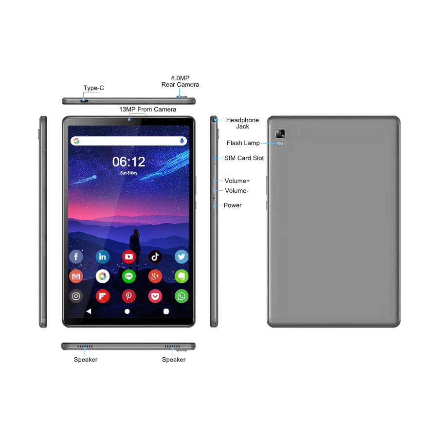 タブレット High-End 10-Inch MTK 6762 Tablet PC - 4G LTE, Android 12, 2GB RAM