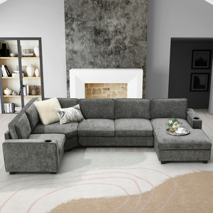 Canapé d'angle moderne Loveliving en forme de U, surdimensionné, avec porte-gobelets, chaise longue, en chenille, ensemble de canapé 6 places, <span class=keywords><strong>lit</strong></span> convertible - Product Image 1