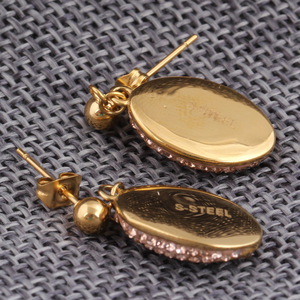 Rose Gold Oval <b>Stud</b> <b>Earrings</b> With Crystal Inlay For Party Fashion Jewelry - Product Image 4