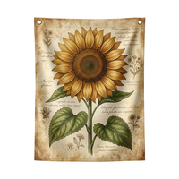 Tapisserie murale botanique vintage Tournesol, illustration végétale antique, guirlande suspendue, décor floral rétro style ferme en polyester pour la maison