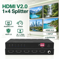 Splitter 1x4 4K60Hz 2.0 1 Input 4 Output Adaptor Layar Multi Monitor dengan Adaptor Daya untuk Komputer Kantor Desktop