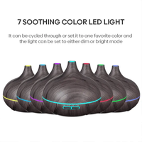 Diffuseur d'aromathérapie à ultrasons en grain de bois télécommandé avec 7 couleurs de lumière Humidificateur d'aromathérapie 500ml Grand volume de brume
