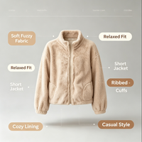 Blouson bomber en sherpa tissé uni pour femme - Fausse fourrure décontractée avec col montant