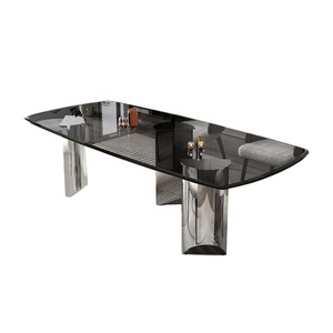 Nodic đá cẩm thạch thiết kế hình chữ nhật dài đồ nội thất nhà Tempered Glass Top Dinning bảng phòng họp bàn văn phòng với kim loại cơ sở - Product Image 3