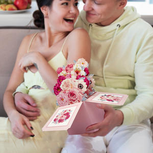 Groothandel 3d Stereoscopische Bloem Wenskaarten, Instagram Roze Boeket Creatieve Wenskaarten - Product Image 5