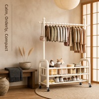 Porte-vêtements sur roulettes avec étagères de rangement pour salle de bain, entrée, cuisine, organisation des articles divers du quotidien à la maison