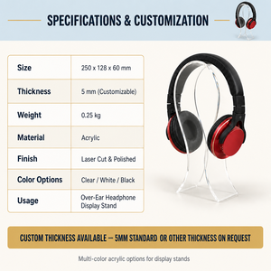 <span class=keywords><strong>Support</strong></span> et présentoir pour <span class=keywords><strong>casque</strong></span> audio en acrylique transparent en forme de U pour bureaux de jeu, de bureau et de studio - Product Image 2
