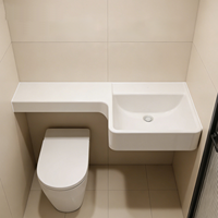 Évier de salle de bain mural en résine de style japonais, durable, étanche et écologique, avec plateau de vanité découpable sur mesure pour petits espaces