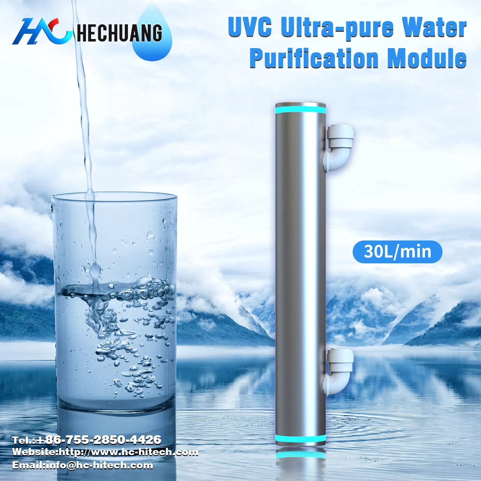 UVC Water Sterilizer for RV Yacht Hospital Hotel Household with 99.999% Disinfection Rate with 30 LPM Water Flow Rate