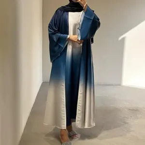 オンブル2ピースサテンアバヤセットドバイ女性イスラム教徒のドレス高品質の新しいラマダンEID着物アンダードレスイスラム服
