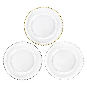 Atacado Fábrica Jantar Conjuntos Gold Rim Charger placas Silver Clear Crystal Luxo Creative Wedding Home Decoração