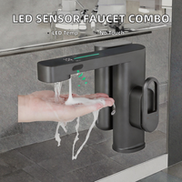 Robinet de lavabo intelligent à affichage numérique LED avec capteur automatique et distributeur de savon et d'eau à changement de couleur pour salle de bain