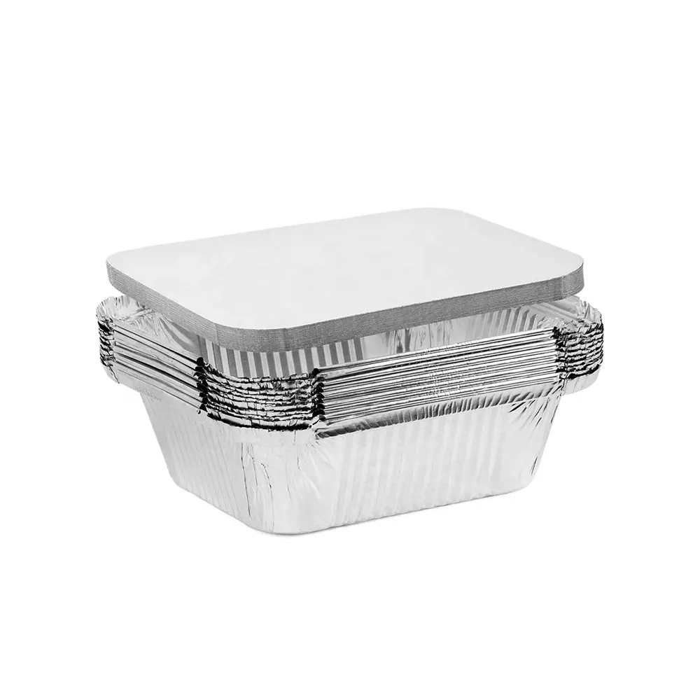 Nuevo diseño personalizado plata papel de aluminio caja de comida rápida rectangular desechable papel de hornear contenedor de aluminio