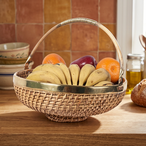 Cesta de frutas de ratán con borde redondo, cesta de almacenamiento hecha a mano para exhibir alimentos en la cocina, estilo rústico - Product Image 5