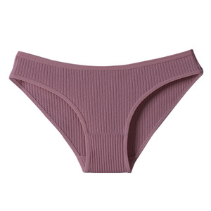 Culottes de bikini côtelées en coton respirant, confortables, couleur unie, taille mi-haute, sous-vêtements sportifs pour femmes - Product Image 1