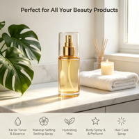 Flacon pulvérisateur cosmétique en PET de 40 ml, 60 ml, 85 ml, 105 ml avec pompe dorée, logo personnalisé imprimé UV pour sérum de soin de la peau et parfum