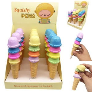 Mainan promosi alat tulis tinta hitam, pena Squishy bentuk es krim warna-warni kartun lucu untuk anak-anak - Product Image 4