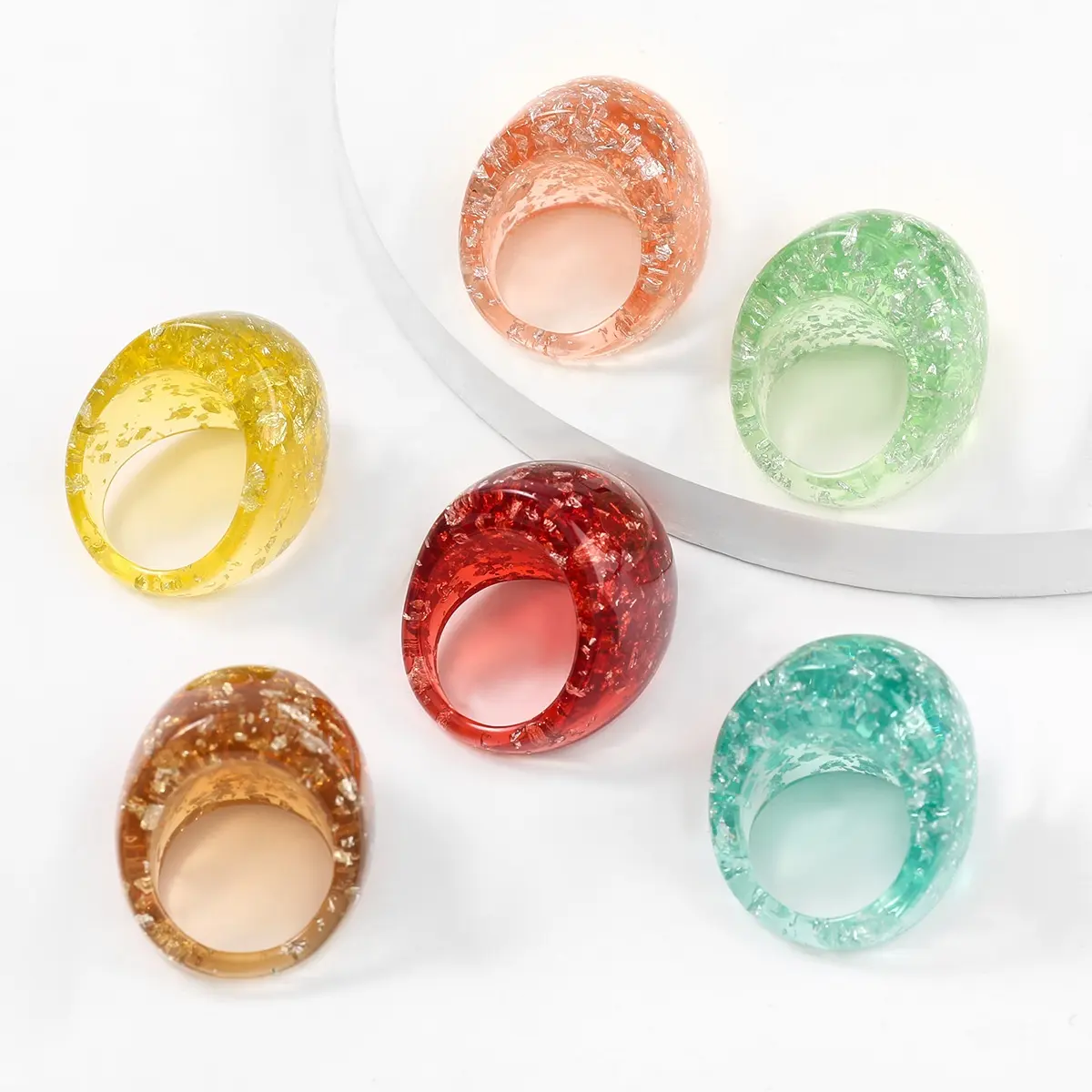 Gioielli di moda colorati da donna glitter grandi anelli di moda in resina acrilica a cupola grossi anelli in resina