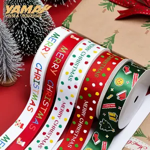Yama ribbon 9/16/25MM width polyester fabric grosgrain satin printed christmas ribbons decor bows