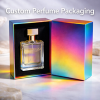 Boîte d'emballage de parfum de luxe haut de gamme en matériaux recyclés, boîte cadeau rigide personnalisée avec fermeture magnétique, estampage à chaud holographique sur papier.