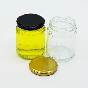 12oz 360ml Honey Comb Embossed Glass Canning Jar with Airtight Metal Lug for Jam Butter Spice
