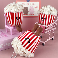 Peluche super douce en forme de petit ours mignon avec pendentif popcorn, avec porte-clés et sac en tissu pour accrocher