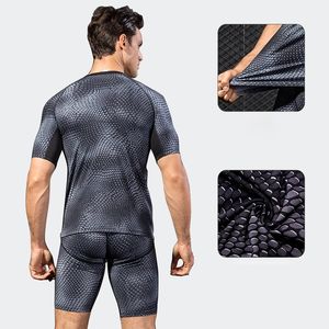 カスタム3Dプリント2ピーストレーニングセット半袖Tシャツとワイドエラスティックショーツスネークプリントメンズコンプレッションセット - Product Image 6