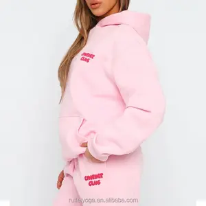 Manufacturer Wholesale Custom Streetwear 3d Puff Print Sweatsuit Heavyweight 500 Gsm Oversized Fleece Women Puff Print Hoodie