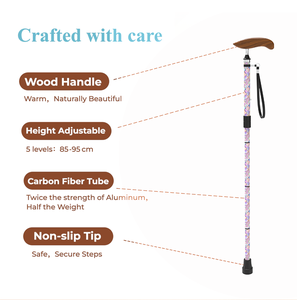 Bâton de <span class=keywords><strong>marche</strong></span> unisexe JINDA Fashion - Canne autoportante en fibre de carbone avec impression UV personnalisée, design <span class=keywords><strong>pliable</strong></span>, capacité de charge de 100 kg, <span class=keywords><strong>bois</strong></span> - Product Image 4