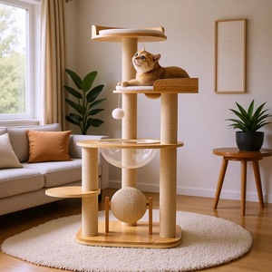 Árbol para Gatos de Madera Maciza de 4 Niveles, Diseño Moderno, Poste Rascador Resistente, Mueble para Gatos - Product Image 1