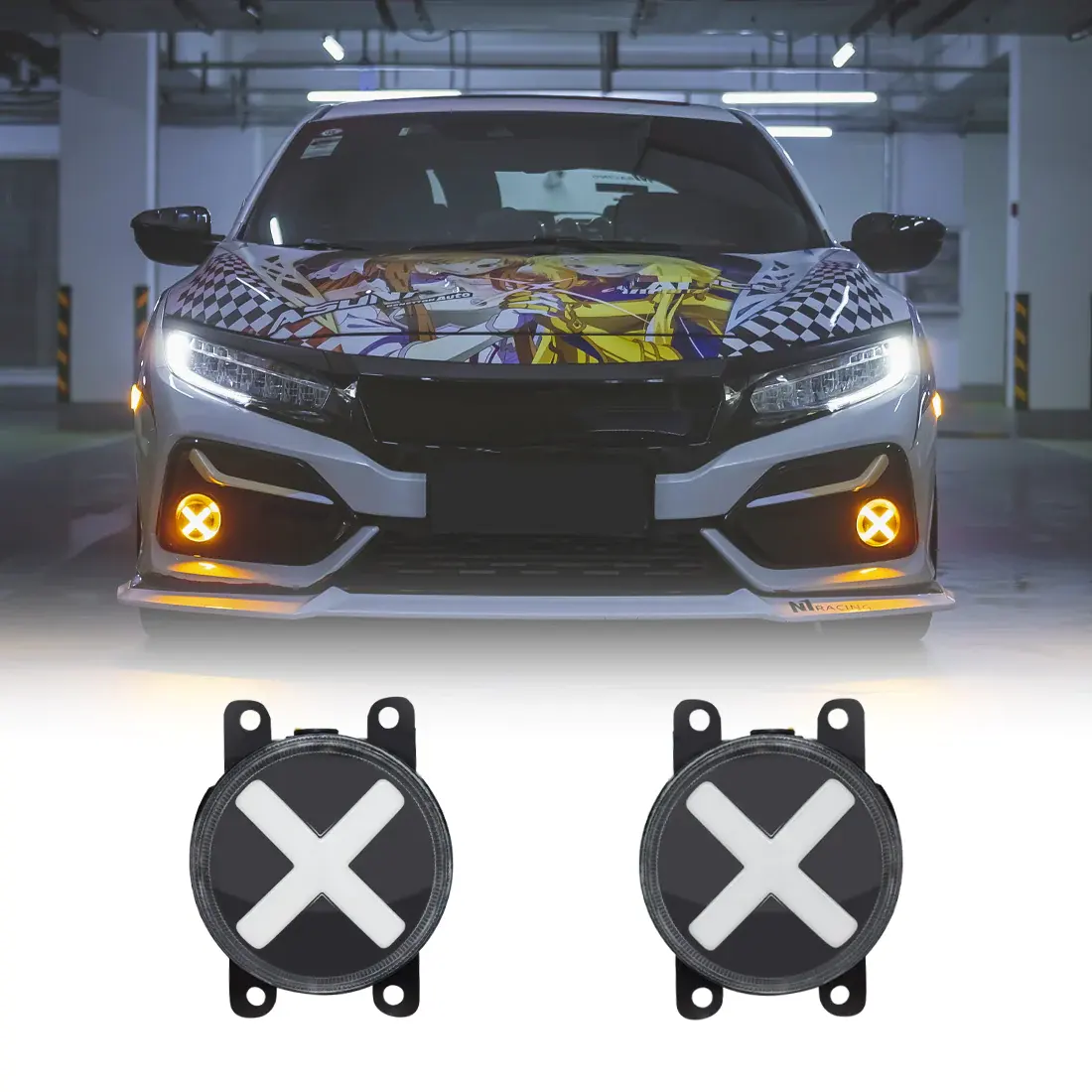 X Stijl Led Voorbumper Mistlampen Voor Honda Civic Hatchback 2016 2020