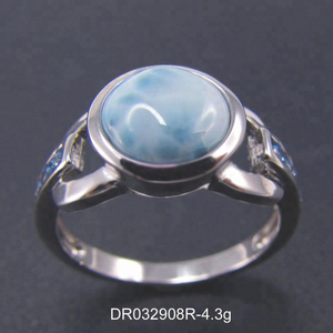 Bague en argent sterling 925 avec pierre précieuse naturelle Larimar ronde - Product Image 3